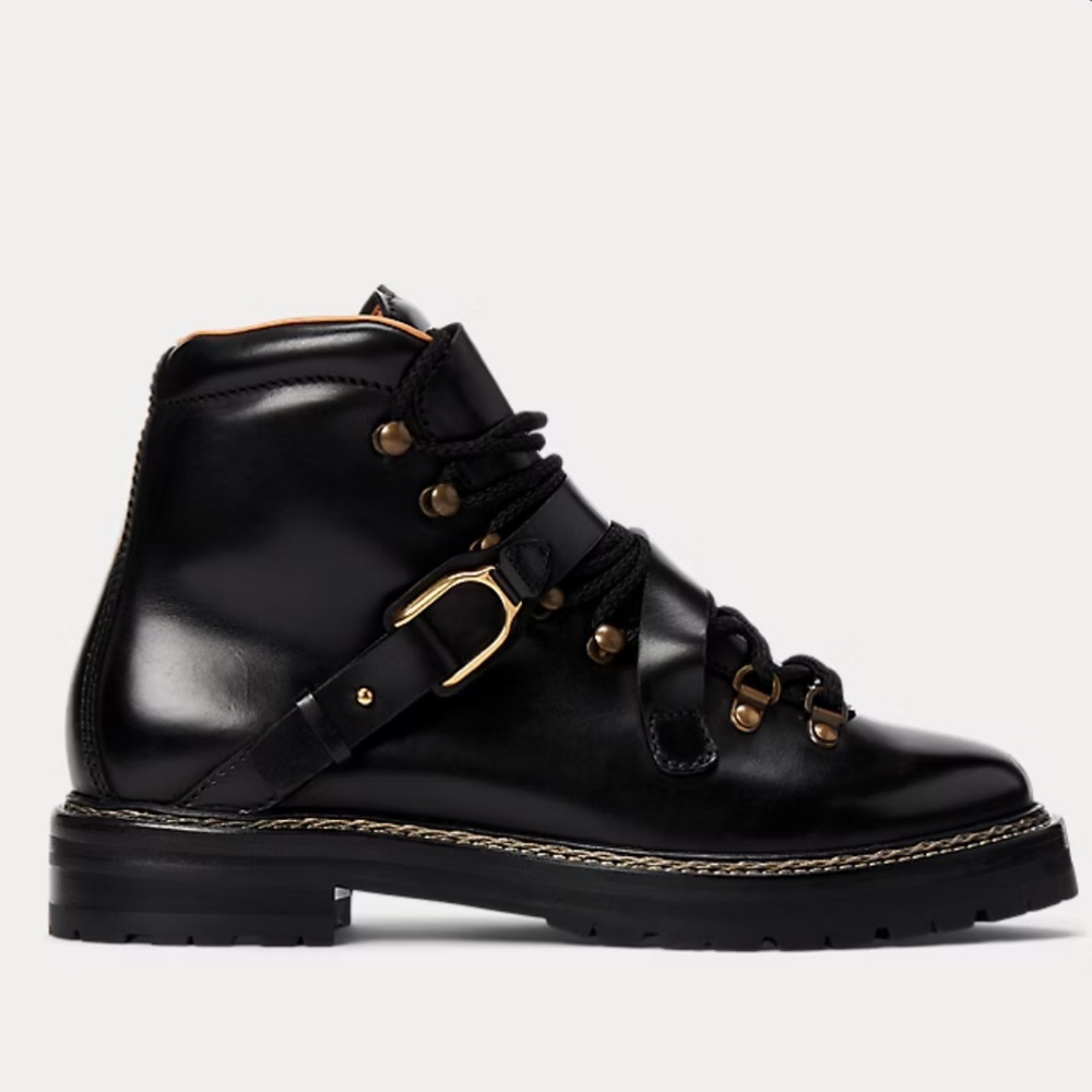 Ralph Lauren Dimicia Welington Burnished Black Bootie with Glossy Finish